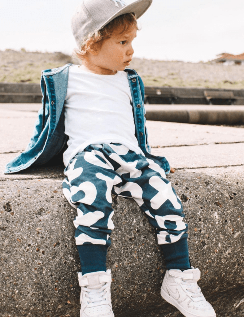 Organic Jersey Joggers - Navy White XOXO - The QT